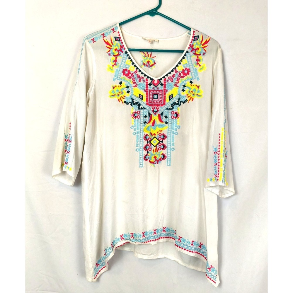 Solitaire White Tunic with Bright Multicolor Embroidery
